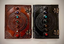 Load image into Gallery viewer, Large Seven Stoned Handmade Leather Bound Journal - Refillable Unlined Paper Travel Journal - Unisex Large Writing Notebook