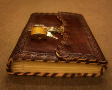 Load image into Gallery viewer, Handcrafted Vintage Leather Bound Multi Color A5 Sized Journal , Unlined Recycled Refillable Paper , Safe Writing Notebook