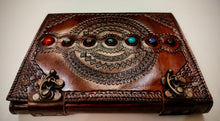Load image into Gallery viewer, Large Seven Stoned Handmade Leather Bound Journal - Refillable Unlined Paper Travel Journal - Unisex Large Writing Notebook