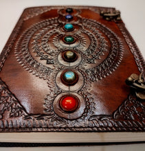 Load image into Gallery viewer, Large Seven Stoned Handmade Leather Bound Journal - Refillable Unlined Paper Travel Journal - Unisex Large Writing Notebook
