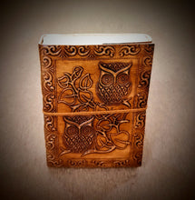 Load image into Gallery viewer, Owl Pair Embossed Vintage Handmade A5 Size Leather Bound Journal - 100/200 Unlined Recycled Refillable Pages