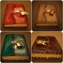 Load image into Gallery viewer, Handcrafted Vintage Leather Bound Multi Color A5 Sized Journal , Unlined Recycled Refillable Paper , Safe Writing Notebook