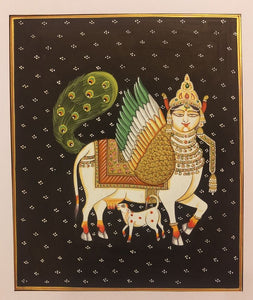 Fine Original Indian Handmade Holy Cow kamadhenu Pichwai Painting Art