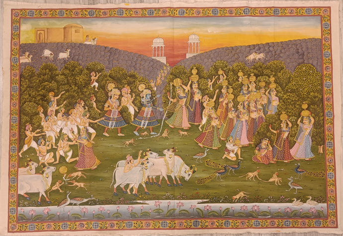 Antique Large 4*6 Radha Krishna Raasleela with Gopis Pichwai Painting