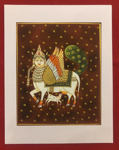 Traditional Indian Kamadenu Holy Cow Fine Pichwai Painting on Paper