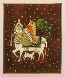 Traditional Indian Kamadenu Holy Cow Fine Pichwai Painting on Paper