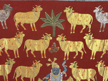 Load image into Gallery viewer, Real gold Pichwai painting featuring Shreenathji and rows of ornamented sacred cows
