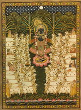 Load image into Gallery viewer, Antique Large Shreenathji Pichwai Painting with Cows &amp; Gold Leaf – 3 by 4 Ft
