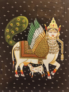 Fine Original Indian Handmade Holy Cow kamadhenu Pichwai Painting Art