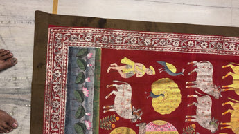 Luxury antique Shreenathji Pichwai painting with real gold work and rows of sacred cows