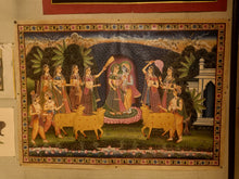 Load image into Gallery viewer, Antique Radha Krishna Raas Leela Pichwai Painting with Cows &amp; Gopis – 3 × 4 Ft
