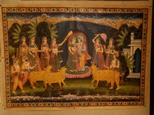 Load image into Gallery viewer, Antique Radha Krishna Raas Leela Pichwai Painting with Cows &amp; Gopis – 3 × 4 Ft
