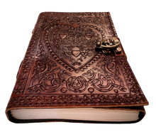 Load image into Gallery viewer, Heart Embossed A5 Sized Large Handmade Leather Bound Journal with Unlined Refillable Pages
