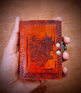 Dragon Embossed Handcrafted Writing Notepad - 200 Thick Unlined Recycled Refillable Paper - Gothic Style Retro Journal