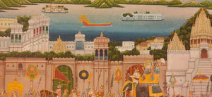 Large 6 by 2 FT Procession Miniature Painting of Udaipur City