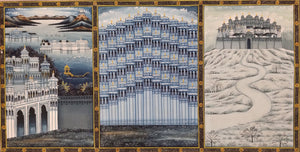 Three Cities of Rajasthan Night Scene Beautiful Art Work on Silk Cloth