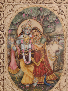 Radha Krishna Story Luxury Home Decor Wall Framed Miniature Painting - ArtUdaipur