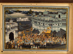 Royal Night Scene Wedding Procession Miniature Painting on Silk