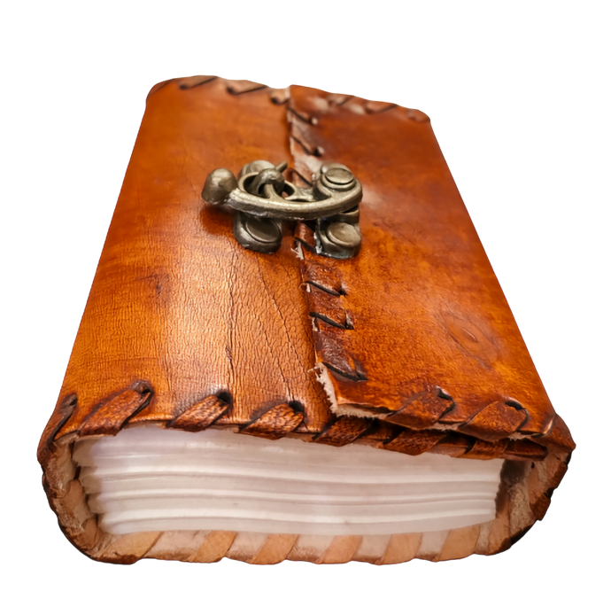 Handcrafted Locked Vintage Leather Bound Journal - 100 Unlined Refillable Pages