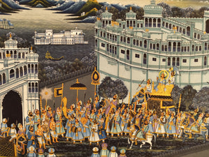 Royal Night Scene Wedding Procession Miniature Painting on Silk