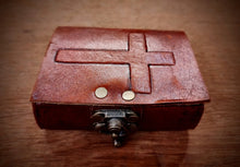 Load image into Gallery viewer, Pocket Size Handcrafted Locked Crucifix Embossed Holy Church Journal - Handmade Recycled Refillable Diary - Unlined 200 Thick Pages
