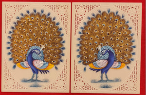 Hand Painted Peacock Pair Bird Birds Miniature Painting India Art - ArtUdaipur