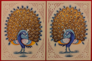 Hand Painted Peacock Pair Bird Birds Miniature Painting India Art - ArtUdaipur