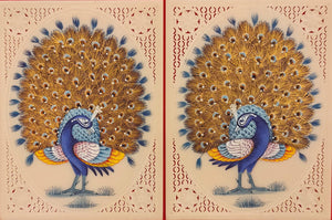 Hand Painted Peacock Pair Bird Birds Miniature Painting India Art - ArtUdaipur