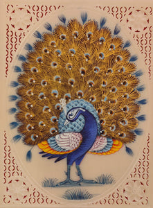 Hand Painted Peacock Pair Bird Birds Miniature Painting India Art - ArtUdaipur