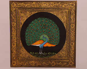 Peacock Bird Birds Miniature Painting India Art Nature on Silk - ArtUdaipur