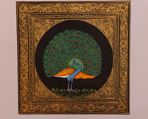 Peacock Bird Birds Miniature Painting India Art Nature on Silk - ArtUdaipur