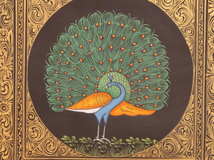 Peacock Bird Birds Miniature Painting India Art Nature on Silk - ArtUdaipur