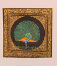 Load image into Gallery viewer, Peacock Bird Birds Miniature Painting India Art Nature on Silk - ArtUdaipur
