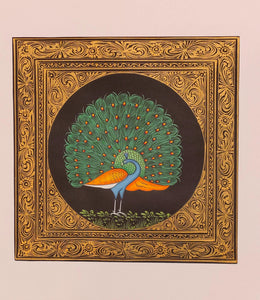 Peacock Bird Birds Miniature Painting India Art Nature on Silk - ArtUdaipur