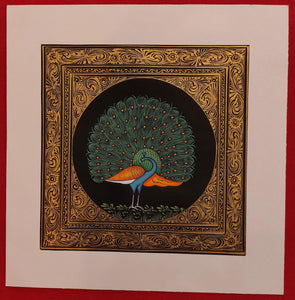 Peacock Bird Birds Miniature Painting India Art Nature on Silk - ArtUdaipur