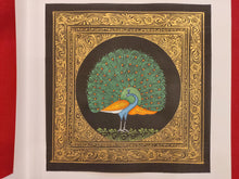 Load image into Gallery viewer, Peacock Bird Birds Miniature Painting India Art Nature on Silk - ArtUdaipur
