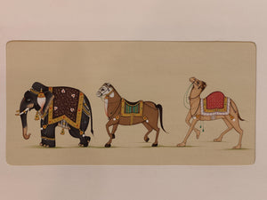 Hand Painted Elephant Horse Camel Procession Miniature Painting India Art Paper - ArtUdaipur