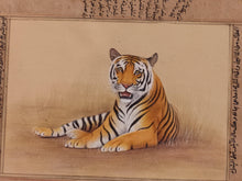 Load image into Gallery viewer, Hand Painted Tiger Animal Miniature Painting India Art Nature on Old Paper - ArtUdaipur
