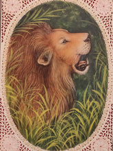 Load image into Gallery viewer, Hand Painted Lion Animal Miniature Painting India Art on Synthetic Ivory Faux - ArtUdaipur
