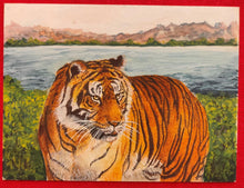 Load image into Gallery viewer, Hand Painted Tiger Animal Miniature Painting India Art Nature on Synthetic Ivory - ArtUdaipur
