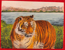 Load image into Gallery viewer, Hand Painted Tiger Animal Miniature Painting India Art Nature on Synthetic Ivory - ArtUdaipur
