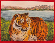 Load image into Gallery viewer, Hand Painted Tiger Animal Miniature Painting India Art Nature on Synthetic Ivory - ArtUdaipur
