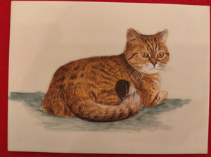 Hand Painted Cat Animal Miniature Painting India Art on Synthetic Ivory Faux - ArtUdaipur