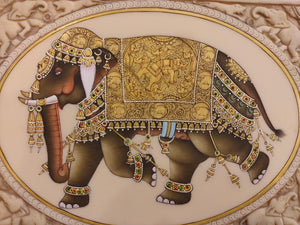 HandPainted Elephant Carved Carving Miniature Painting Art Synthetic Faux Ivory - ArtUdaipur