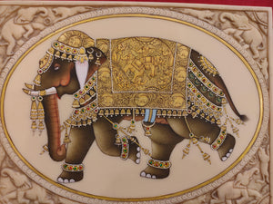 HandPainted Elephant Carved Carving Miniature Painting Art Synthetic Faux Ivory - ArtUdaipur
