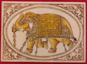 HandPainted Elephant Carved Carving Miniature Painting Art Synthetic Gold Ivory - ArtUdaipur
