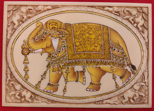 HandPainted Elephant Carved Carving Miniature Painting Art Synthetic Gold Ivory - ArtUdaipur