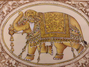 HandPainted Elephant Carved Carving Miniature Painting Art Synthetic Gold Ivory - ArtUdaipur