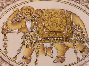 HandPainted Elephant Carved Carving Miniature Painting Art Synthetic Gold Ivory - ArtUdaipur