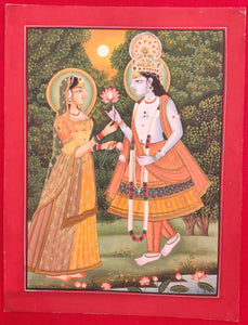 Hand Painted Krishna Radha God Painting India Artwork Paper Hindu Goddess - ArtUdaipur